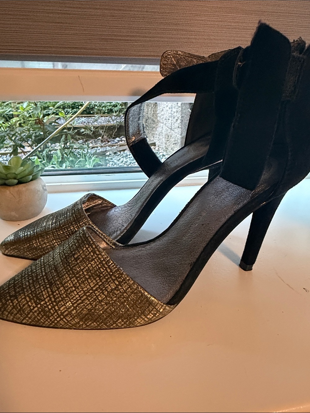 MICHAEL Michael Kors Gold and Black Pointed-Toe Ankle-Strap Heels